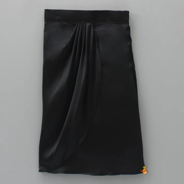 Fashion Black Crop Top With Sequined Scalloped Cape And Dhoti Style Skirt Ethnic Wear | Dhotis & Patialas