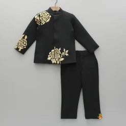 Sale Black Embroidered Applique Work Sherwani And Pant BOY Indian Ethnic Wear | Sherwani Sets