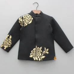 Sale Black Embroidered Applique Work Sherwani And Pant BOY Indian Ethnic Wear | Sherwani Sets