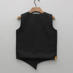 Outlet Black Embroidered Asymmetric Jacket BOY Indian Ethnic Wear | Ethnic Jackets