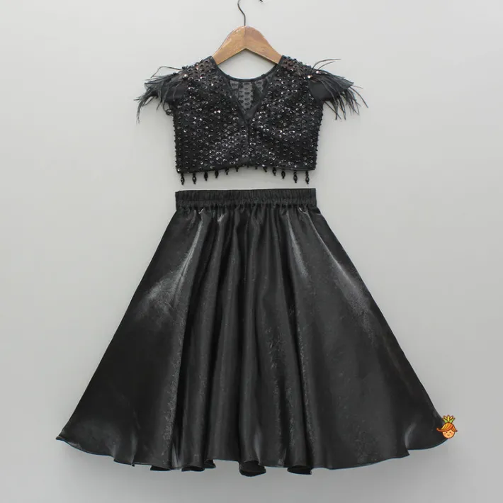 Discount Black Embroidered Embellished Top And Lehenga Ethnic Wear | Lehengas & Ghagras