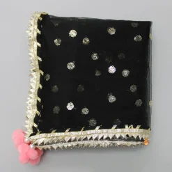Fashion Black Embroidered Faux Mirror Work Strappy Kurti And Sharara With Net Dupatta Ethnic Wear | Palazzos & Shararas