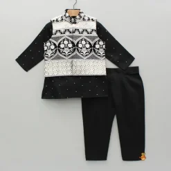 Outlet Black Embroidered Kurta And Jacket With Pant BOY Twinning Sets | Indian Ethnic Wear