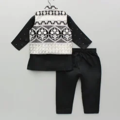Outlet Black Embroidered Kurta And Jacket With Pant BOY Twinning Sets | Indian Ethnic Wear