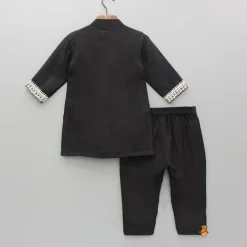 Hot Black Embroidered Kurta And Pyjama BOY Indian Ethnic Wear | Ethnic Sets