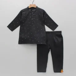Outlet Black Embroidered Kurta And Jacket With Pant BOY Twinning Sets | Indian Ethnic Wear