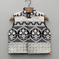 Outlet Black Embroidered Kurta And Jacket With Pant BOY Twinning Sets | Indian Ethnic Wear