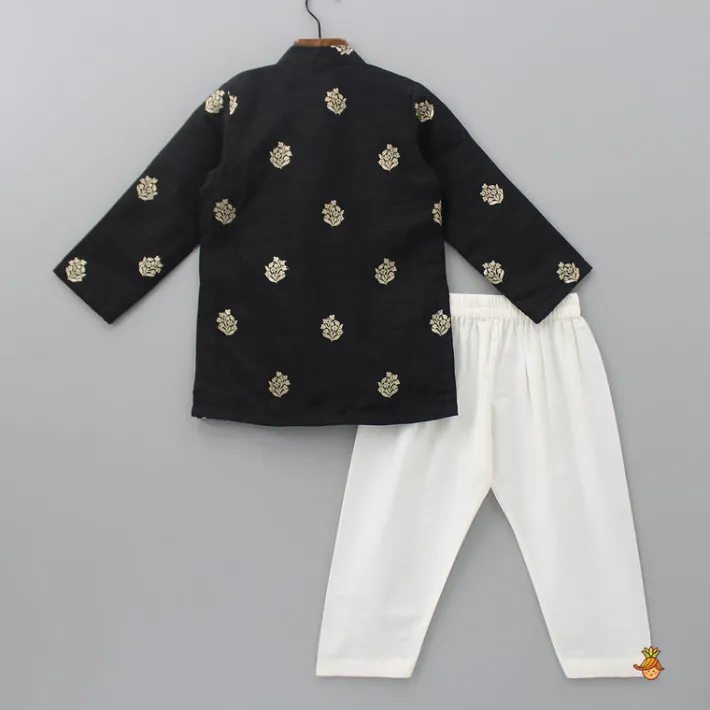 Discount Black Embroidered Kurta With Pyjama BOY Twinning Sets | Indian Ethnic Wear