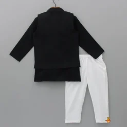 New Black Embroidered Kurta With Jacket And Pyjama BOY Indian Ethnic Wear | Ethnic Sets