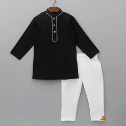 New Black Embroidered Kurta With Jacket And Pyjama BOY Indian Ethnic Wear | Ethnic Sets
