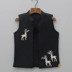New Black Embroidered Kurta With Jacket And Pyjama BOY Indian Ethnic Wear | Ethnic Sets