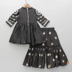 Outlet Black Embroidered Pleats Detailed Kurti And Sharara With Dupatta Twinning Sets | Ethnic Wear