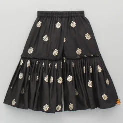 Outlet Black Embroidered Pleats Detailed Kurti And Sharara With Dupatta Twinning Sets | Ethnic Wear