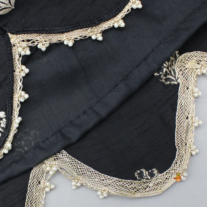 Fashion Black Embroidered Scalloped Hem Kurti Ethnic Wear | Kurtis & Jumpsuits