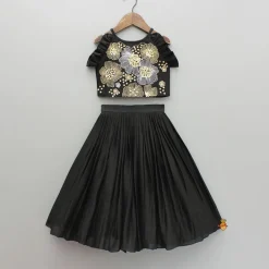 Outlet Black Embroidered Sleeveless Frill Top And Pleated Lehenga Ethnic Wear | Lehengas & Ghagras
