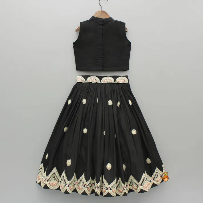 Hot Black Embroidered Top And Lehenga With Dupatta Ethnic Wear | Lehengas & Ghagras