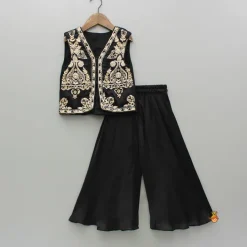 Best Black Embroidered Top With Flared Palazzo Ethnic Wear | Palazzos & Shararas