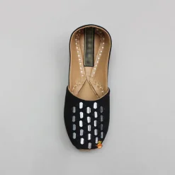 Clearance Black Faux Mirror Embroidered Jutti BOY Shoes