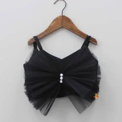 Hot Black Frilly Bow Top And Multi Colour Lace Applique Skirt With Matching Pearl Work Hair Band Dresses & Sets | Sets