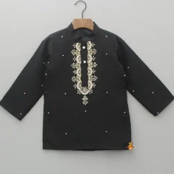Discount Black Hand Embroidered Kurta And Pyjama BOY Indian Ethnic Wear | Ethnic Sets