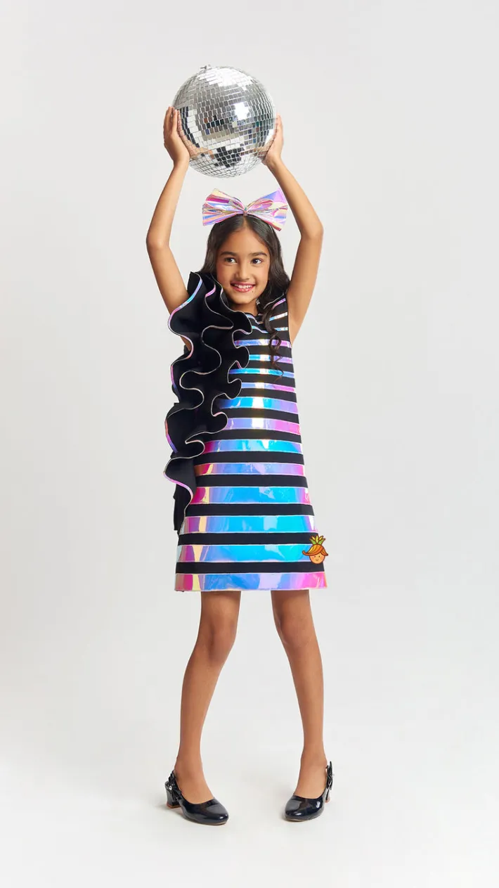 New Black Holographic Ruffle Dress With Bow Hair band Dresses & Sets | Dresses