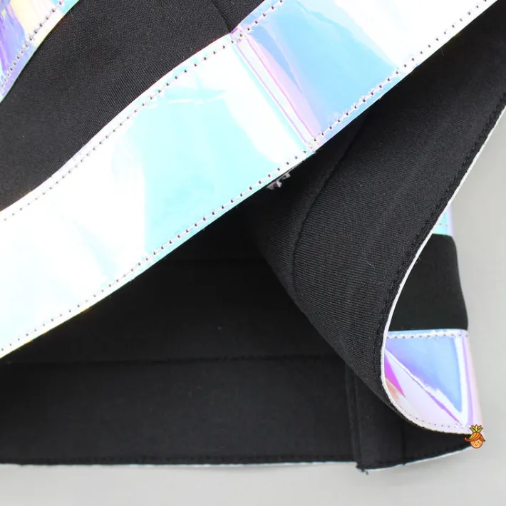 New Black Holographic Ruffle Dress With Bow Hair band Dresses & Sets | Dresses