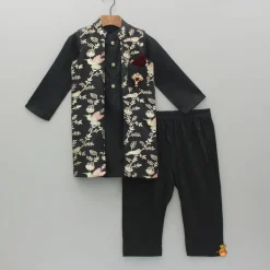 Best Black Kurta With Embroidered Jacket And Pyjama BOY Indian Ethnic Wear | Ethnic Sets
