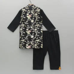 Best Black Kurta With Embroidered Jacket And Pyjama BOY Indian Ethnic Wear | Ethnic Sets