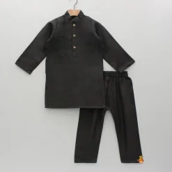 Hot Black Kurta With Embroidered Jacket And Pyjama BOY Indian Ethnic Wear | Ethnic Sets