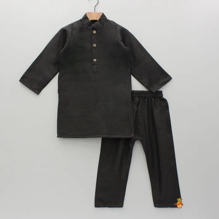 Hot Black Kurta With Embroidered Jacket And Pyjama BOY Indian Ethnic Wear | Ethnic Sets