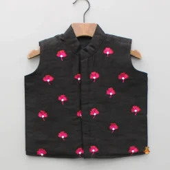 Hot Black Kurta With Embroidered Jacket And Pyjama BOY Indian Ethnic Wear | Ethnic Sets