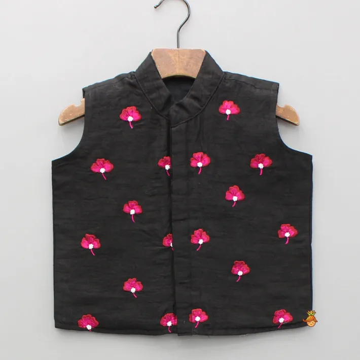 Hot Black Kurta With Embroidered Jacket And Pyjama BOY Indian Ethnic Wear | Ethnic Sets
