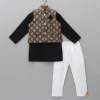 Outlet Black Kurta With Floral Printed Jacket And Pyjama BOY Indian Ethnic Wear | Ethnic Sets