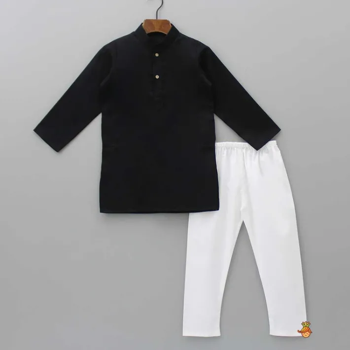 Outlet Black Kurta With Floral Printed Jacket And Pyjama BOY Indian Ethnic Wear | Ethnic Sets