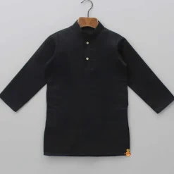 Outlet Black Kurta With Floral Printed Jacket And Pyjama BOY Indian Ethnic Wear | Ethnic Sets