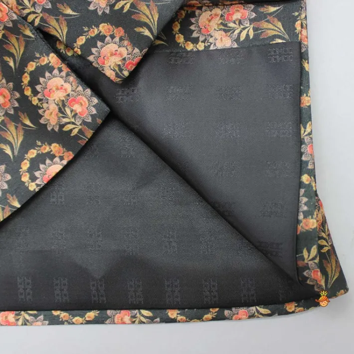 Outlet Black Kurta With Floral Printed Jacket And Pyjama BOY Indian Ethnic Wear | Ethnic Sets