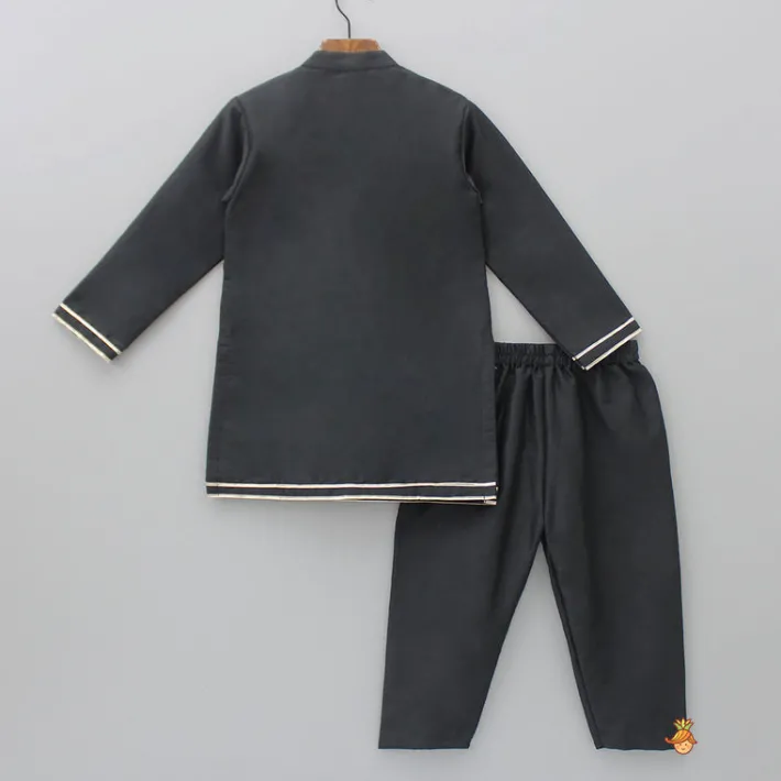 New Black Kurta With Multicolour Attached Flap And Pyjama BOY Twinning Sets | Indian Ethnic Wear