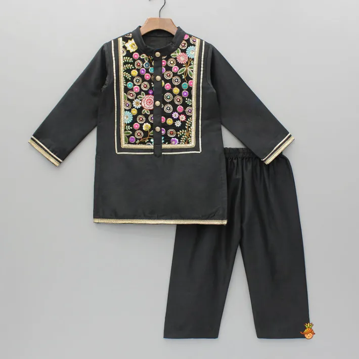 Fashion Black Multicolour Embroidered Kurta And Pyjama BOY Twinning Sets | Indian Ethnic Wear