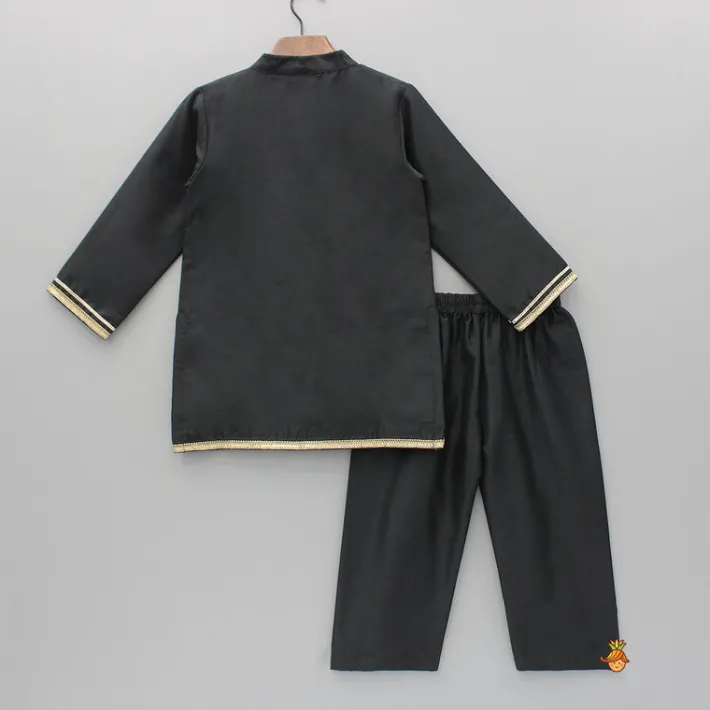 Fashion Black Multicolour Embroidered Kurta And Pyjama BOY Twinning Sets | Indian Ethnic Wear
