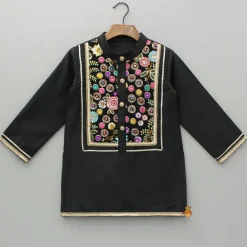 Fashion Black Multicolour Embroidered Kurta And Pyjama BOY Twinning Sets | Indian Ethnic Wear