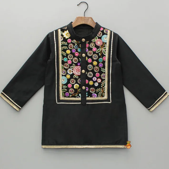 Fashion Black Multicolour Embroidered Kurta And Pyjama BOY Twinning Sets | Indian Ethnic Wear