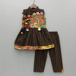 Best Black Multicolour Printed Angarkha Style Kurta And Pyjama BOY Indian Ethnic Wear | Ethnic Sets