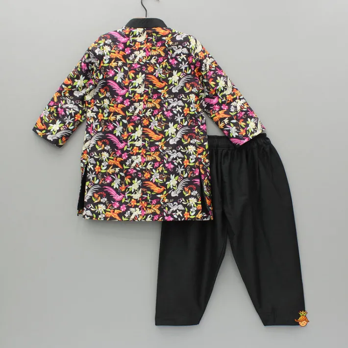 Fashion Black Multicolour Printed Sherwani And Salwar With Shawl BOY Indian Ethnic Wear | Sherwani Sets