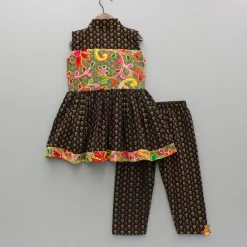 Best Black Multicolour Printed Angarkha Style Kurta And Pyjama BOY Indian Ethnic Wear | Ethnic Sets