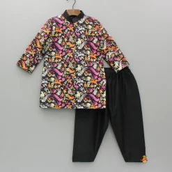 Fashion Black Multicolour Printed Sherwani And Salwar With Shawl BOY Indian Ethnic Wear | Sherwani Sets