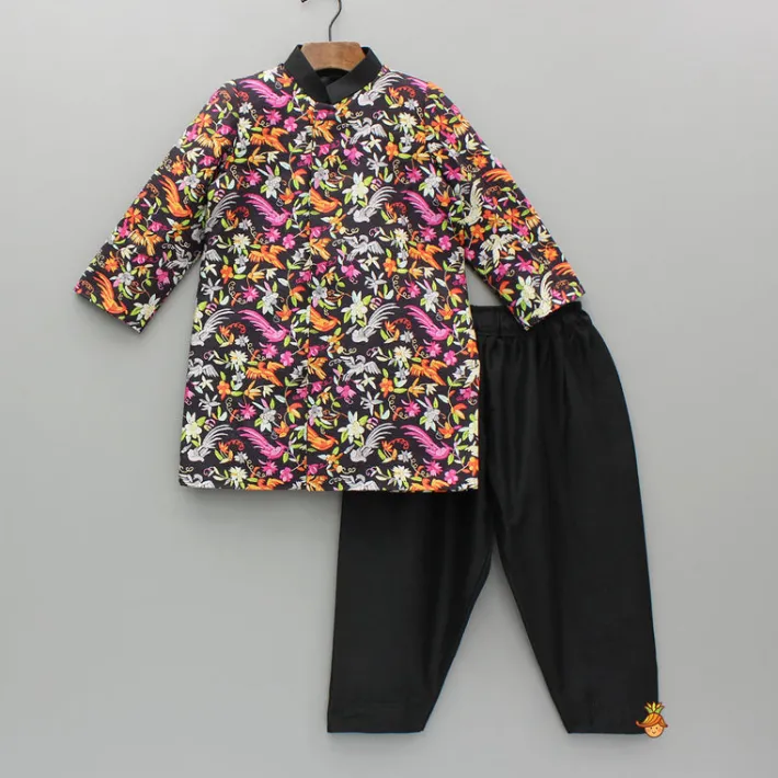 Fashion Black Multicolour Printed Sherwani And Salwar With Shawl BOY Indian Ethnic Wear | Sherwani Sets