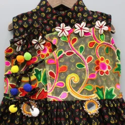 Best Black Multicolour Printed Angarkha Style Kurta And Pyjama BOY Indian Ethnic Wear | Ethnic Sets