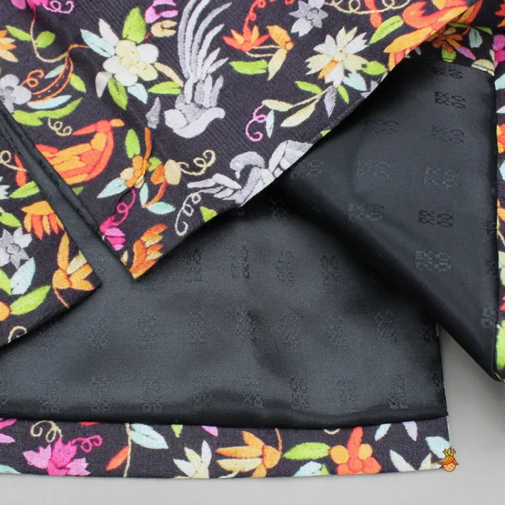 Fashion Black Multicolour Printed Sherwani And Salwar With Shawl BOY Indian Ethnic Wear | Sherwani Sets