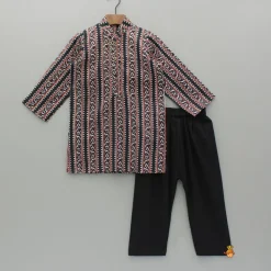 Hot Black Printed Kurta And Jacket With Pyjama BOY Indian Ethnic Wear | Ethnic Sets