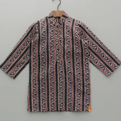 Hot Black Printed Kurta And Jacket With Pyjama BOY Indian Ethnic Wear | Ethnic Sets